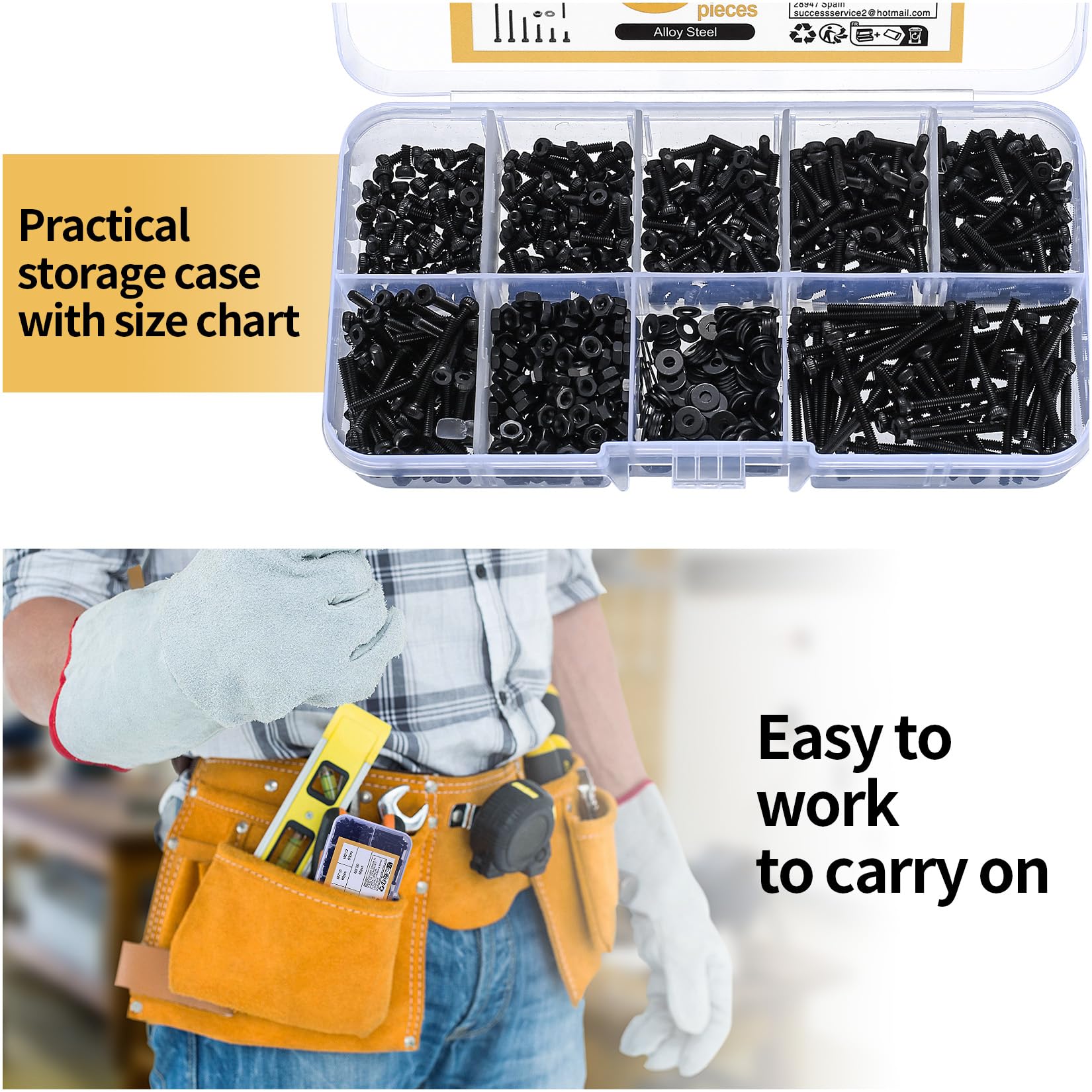 410pcs M2 Countersunk Head Hex Socket Screws, 10.9 Carbon Steel Full Thread Machine Screws, Nuts and Washers Assortment with Allen Keys 