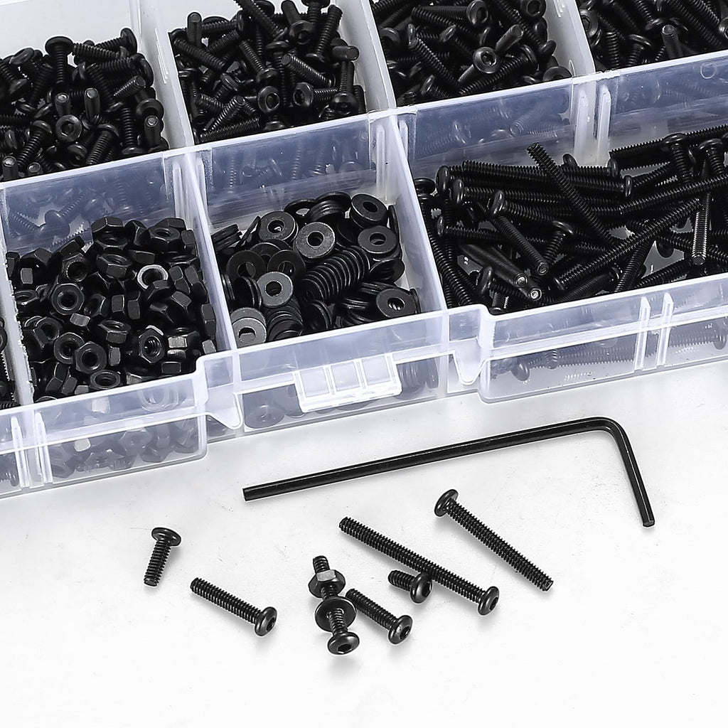 410pcs M2 Countersunk Head Hex Socket Screws, 10.9 Carbon Steel Full Thread Machine Screws, Nuts and Washers Assortment with Allen Keys 