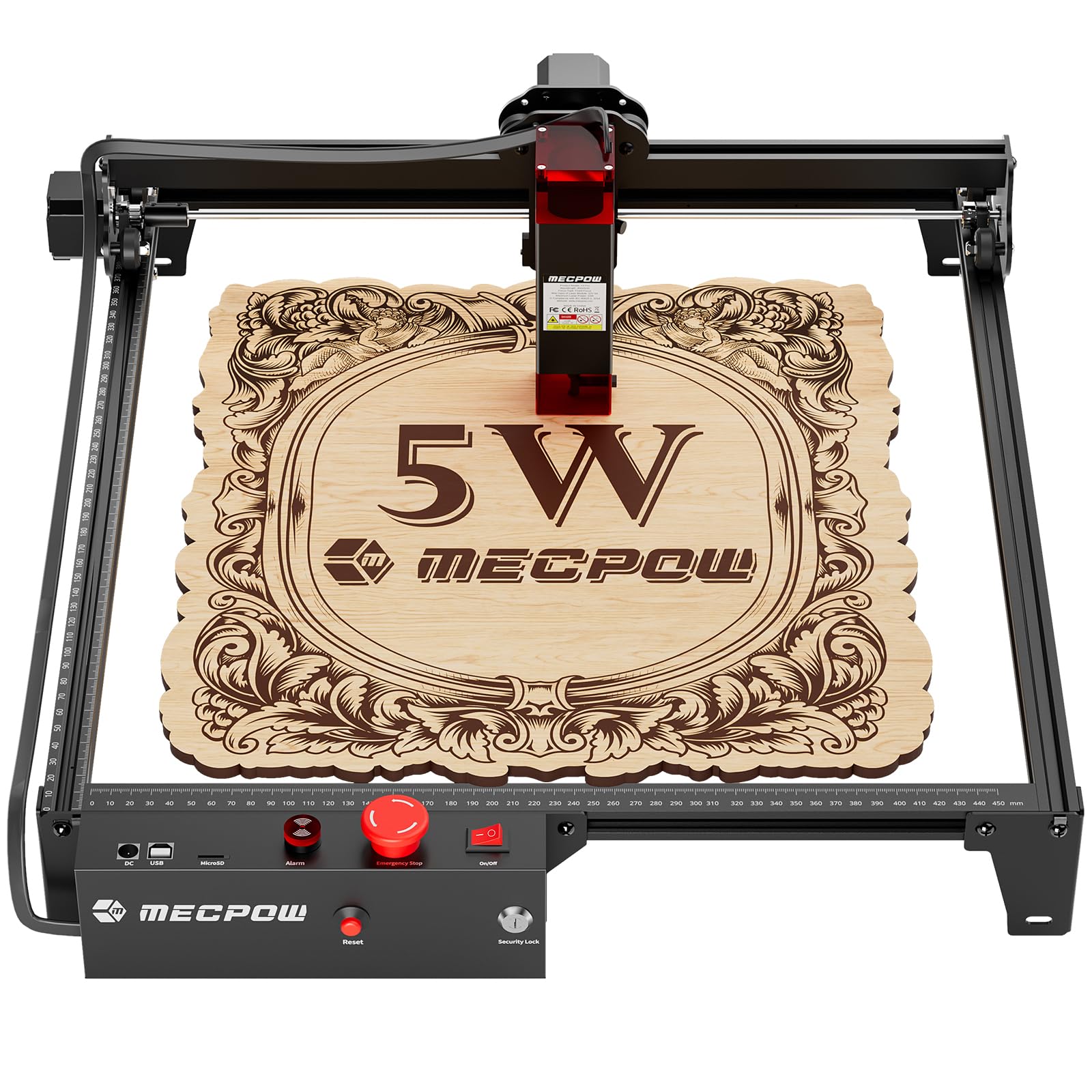 Mecpow X3 Pro Laser Engraving Machine with Air Assistance, 10W Engraving Machine Laser Cutter for Wood and Metal, 60W CNC Milling Machine with Emergency Stop, Flame and Gyro Detection, 410 x 400mm Area 