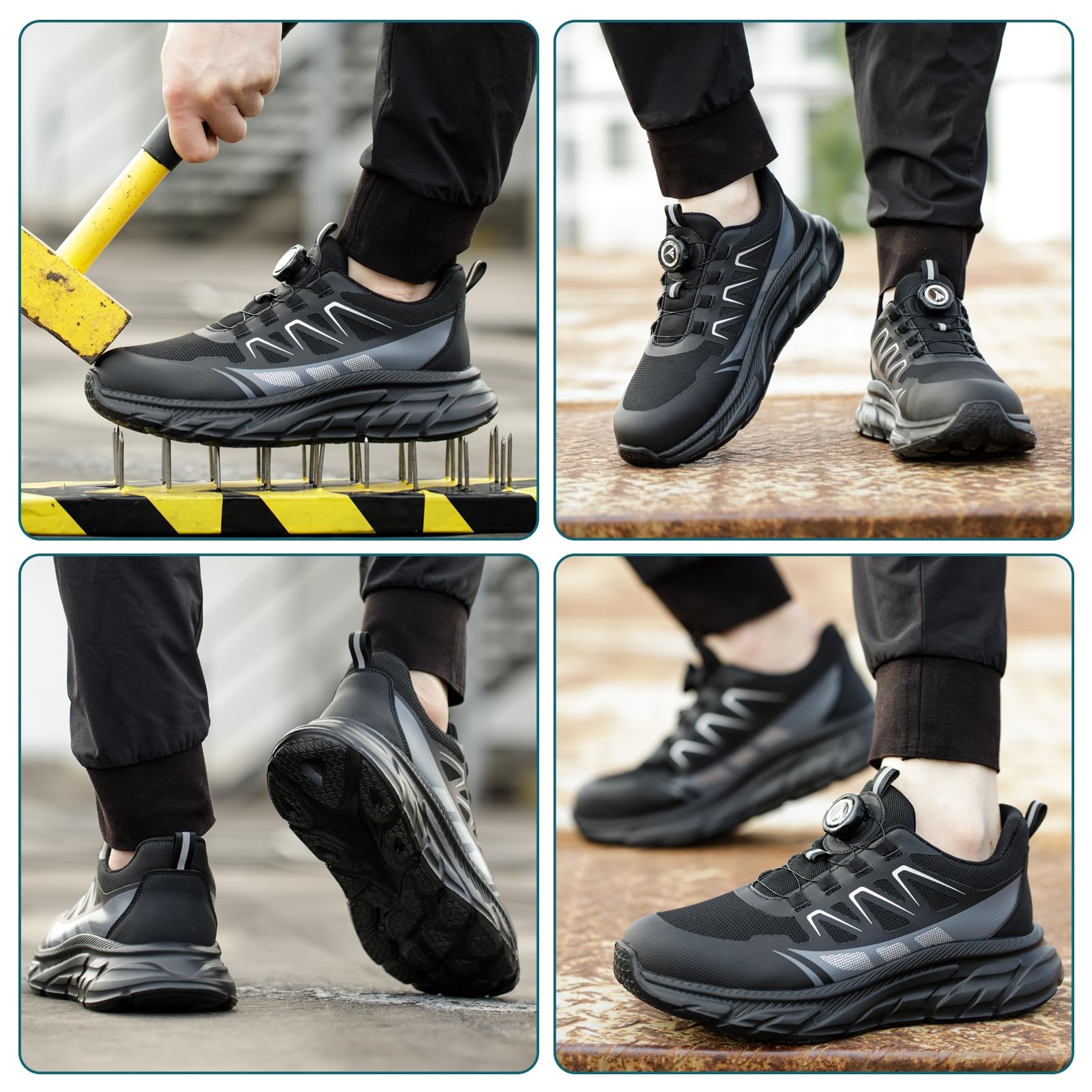 RASEARY Safety Shoes Work Shoes Men Women Comfortable Steel Toe Cap Shoes Lightweight Breathable Industrial Work Shoes with Swivel Buckles Laces 