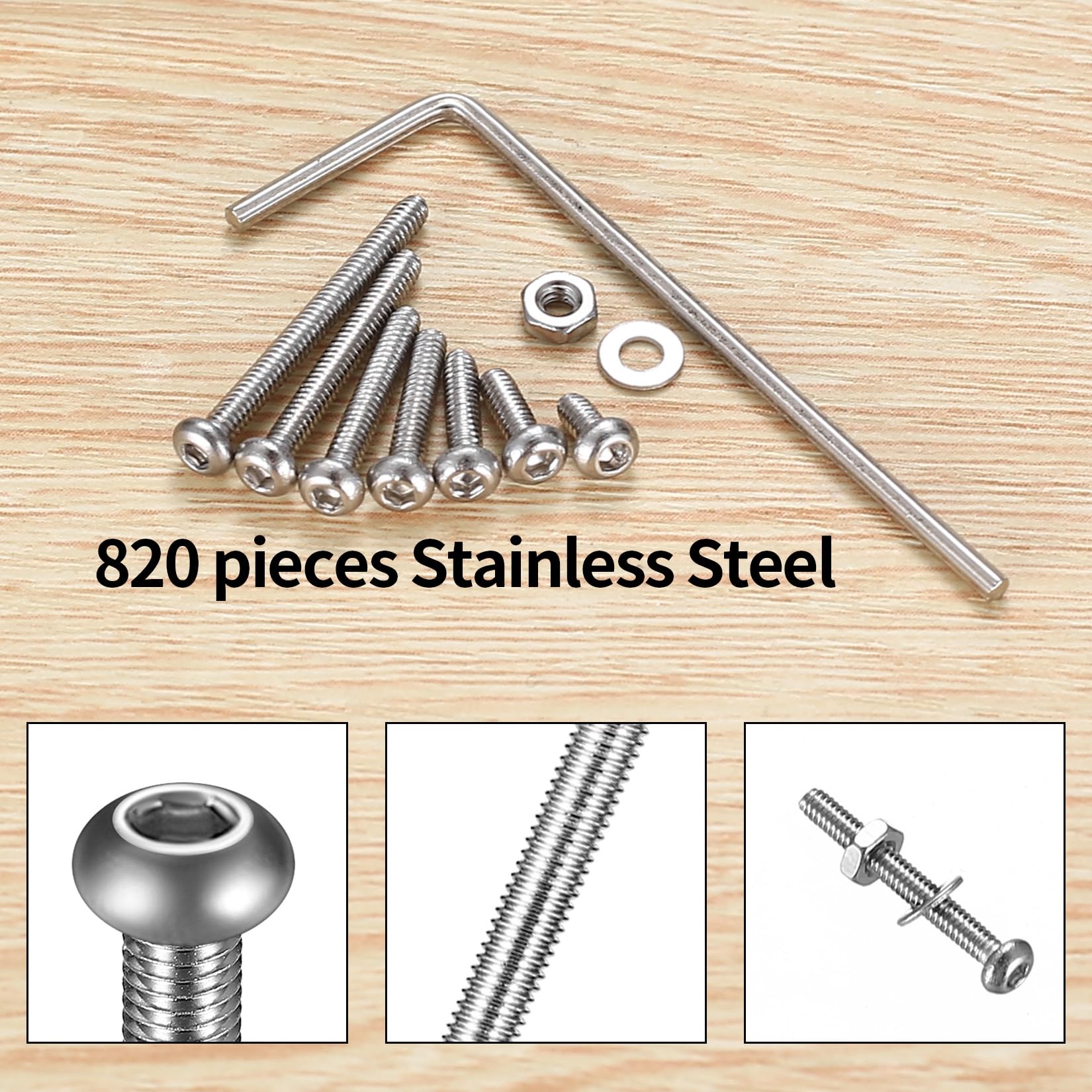 410pcs M2 Countersunk Head Hex Socket Screws, 10.9 Carbon Steel Full Thread Machine Screws, Nuts and Washers Assortment with Allen Keys 