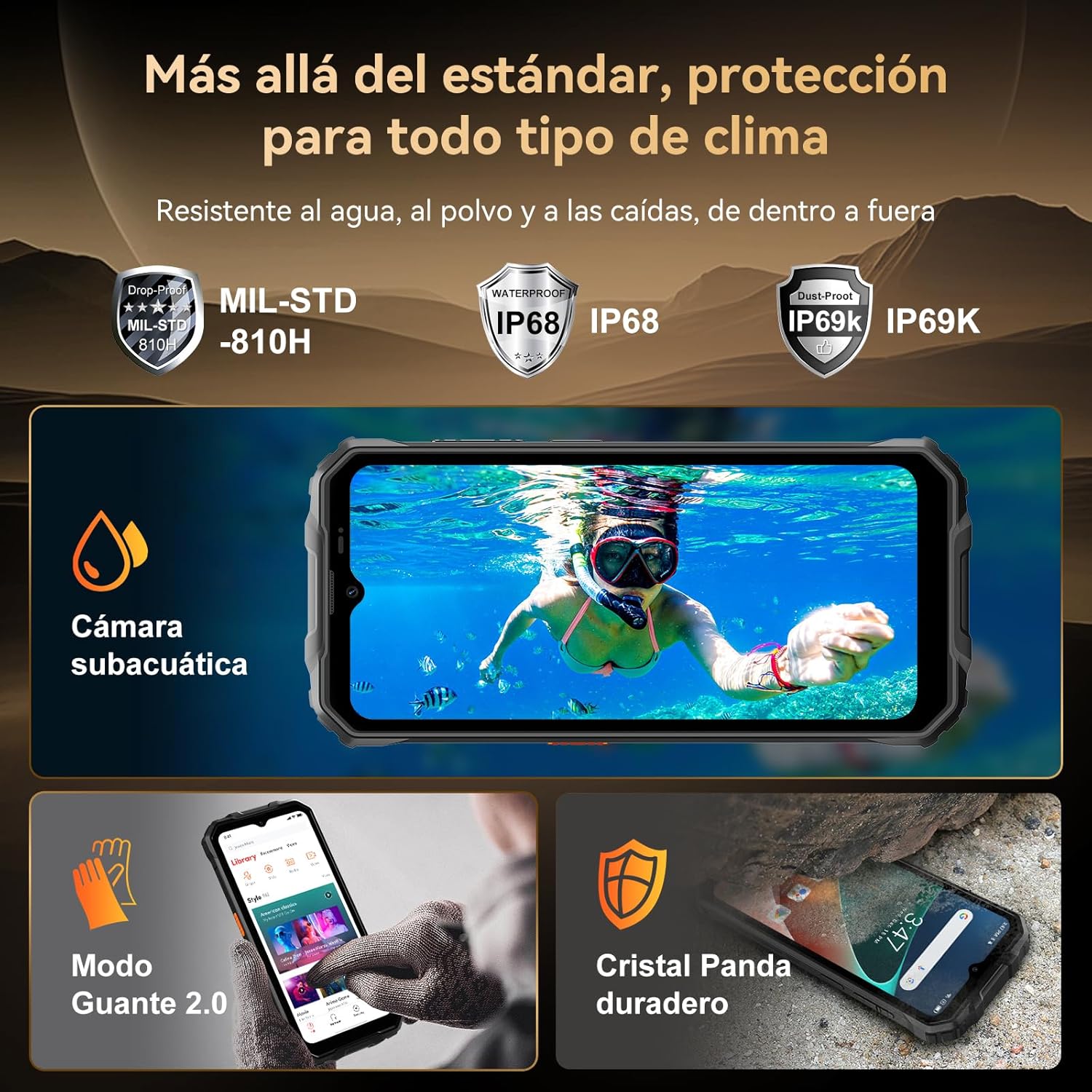 OSCAL Marine 2 Outdoor Mobile Phone Without Contract 2025, 11000mAh 12GB+64GB/2TB, Android 15 Outdoor Smartphone, 6.56" HD+ 90Hz, 16MP+8MP AI Camera Construction Site Mobile Phone, IP69K Waterproof, Dual SIM 4G/NFC/OTG/GPS 