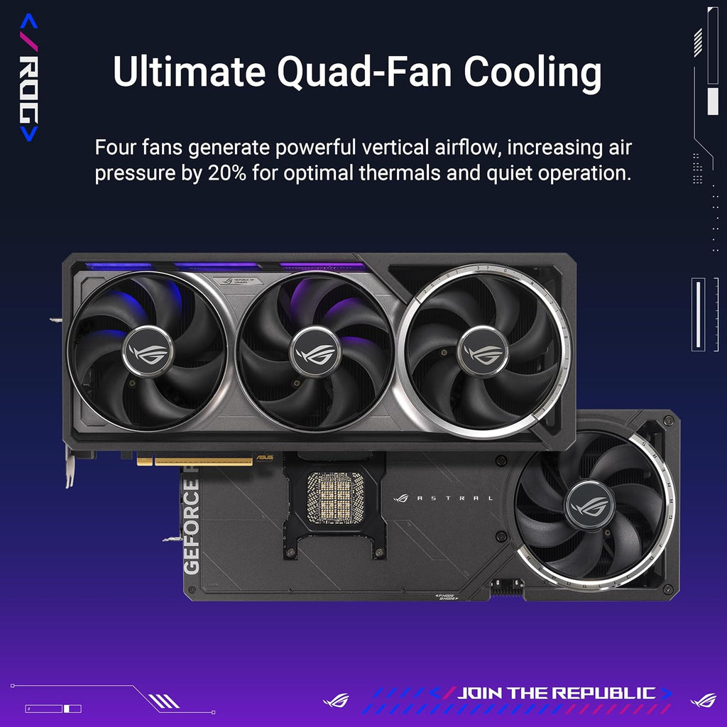 ASUS ROG Astral GeForce RTX 5090 32GB GDDR7 OC Edition Gaming Graphics Card (Nvidia GeForce RTX5090, Quad Fans, 3.8-Slot Design, PCIe 5.0, 2x HDMI 2.1b, 3x DisplayPort 2.1a) 