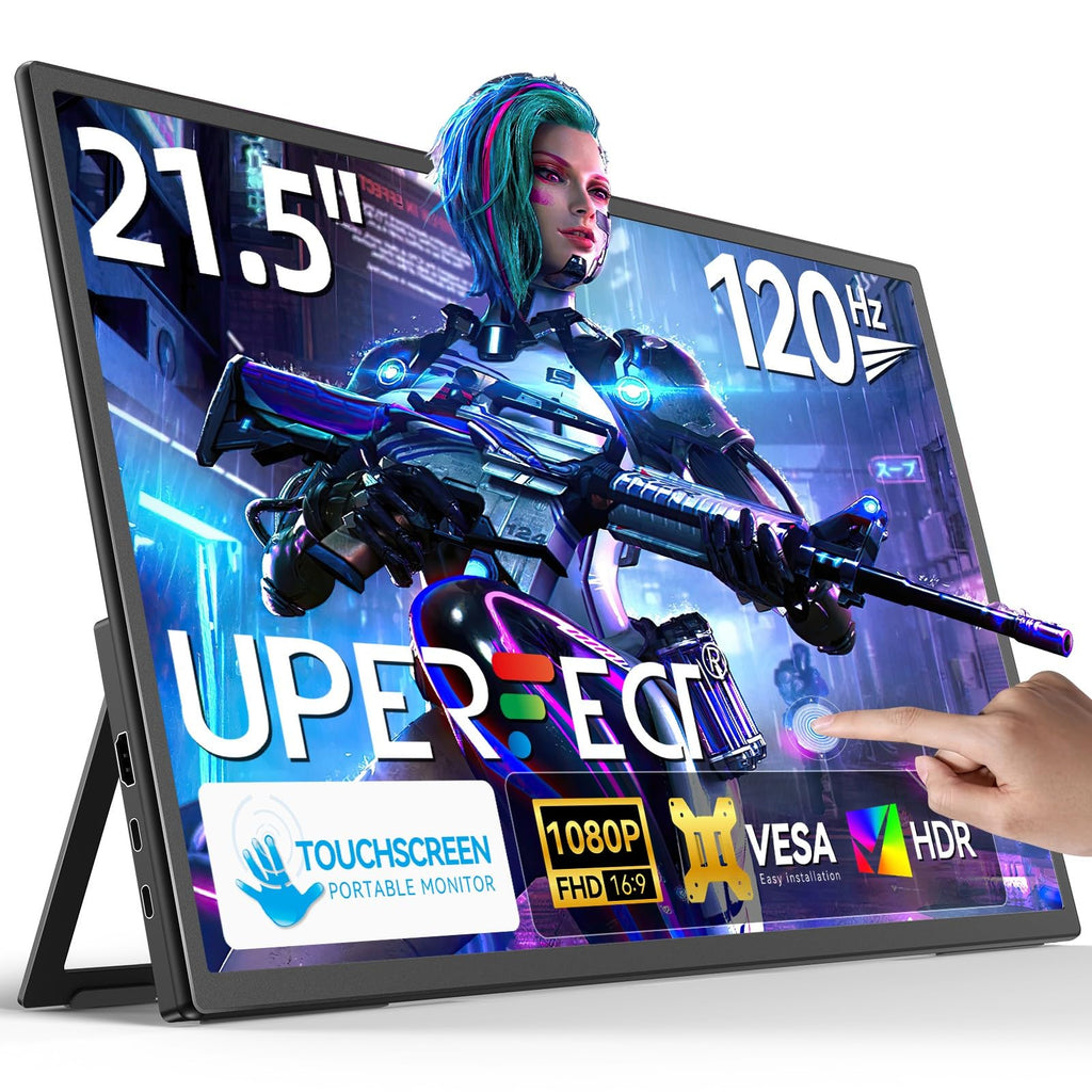 UPERFECT Portable Monitor Touchscreen 21.5 inch 120Hz Portable Monitor Touchscreen 1300:1 1080P Screen Integrated Mount HDMI USB C for PC Laptop Game Console, Metal Case VESA Compatible 
