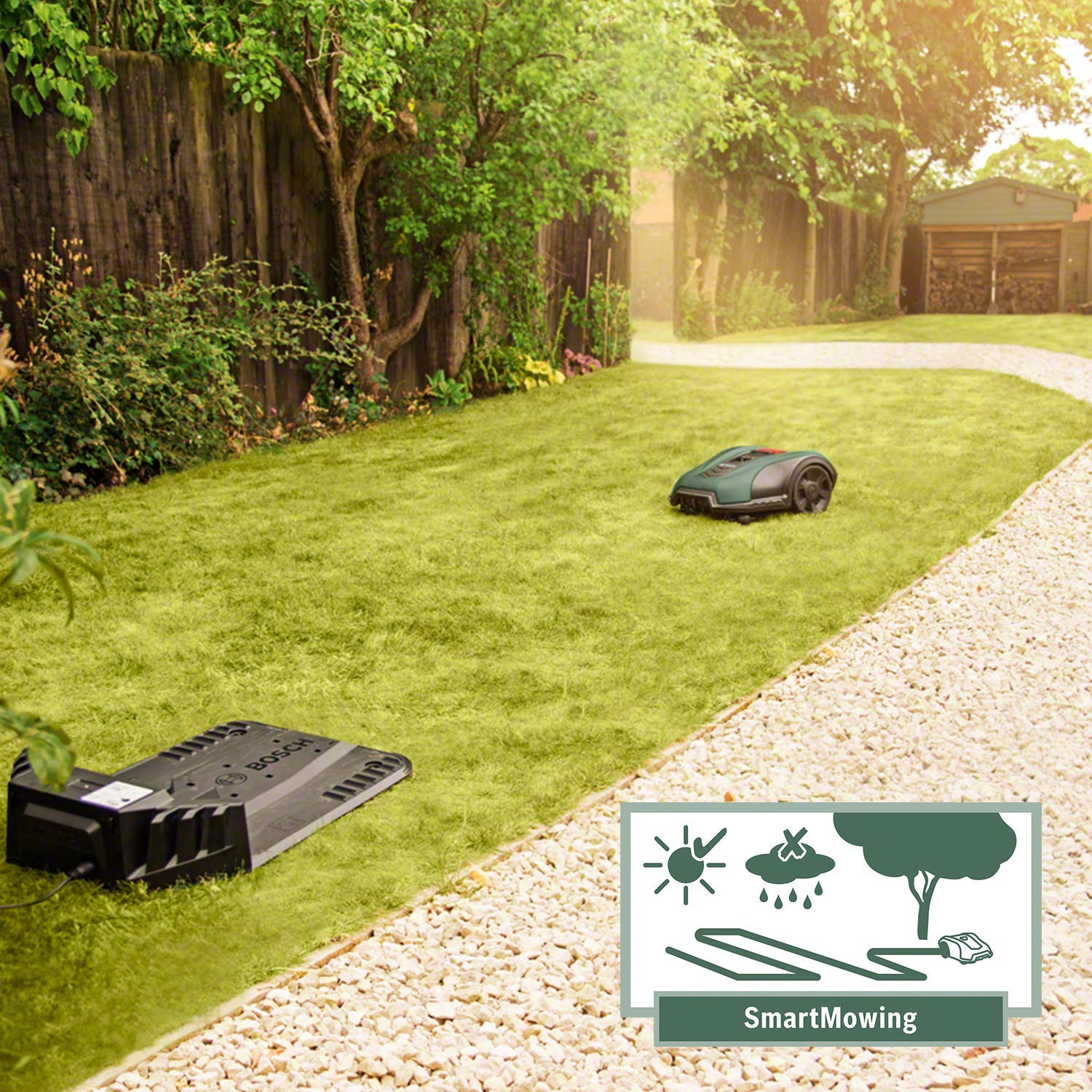 Bosch Home and Garden Indego XS 300 Robot Lawnmower (with Integrated 18 V Battery, Charging Station Included, Cutting Width 19 cm, for Lawns up to 300 m², in Box) Black, Green 