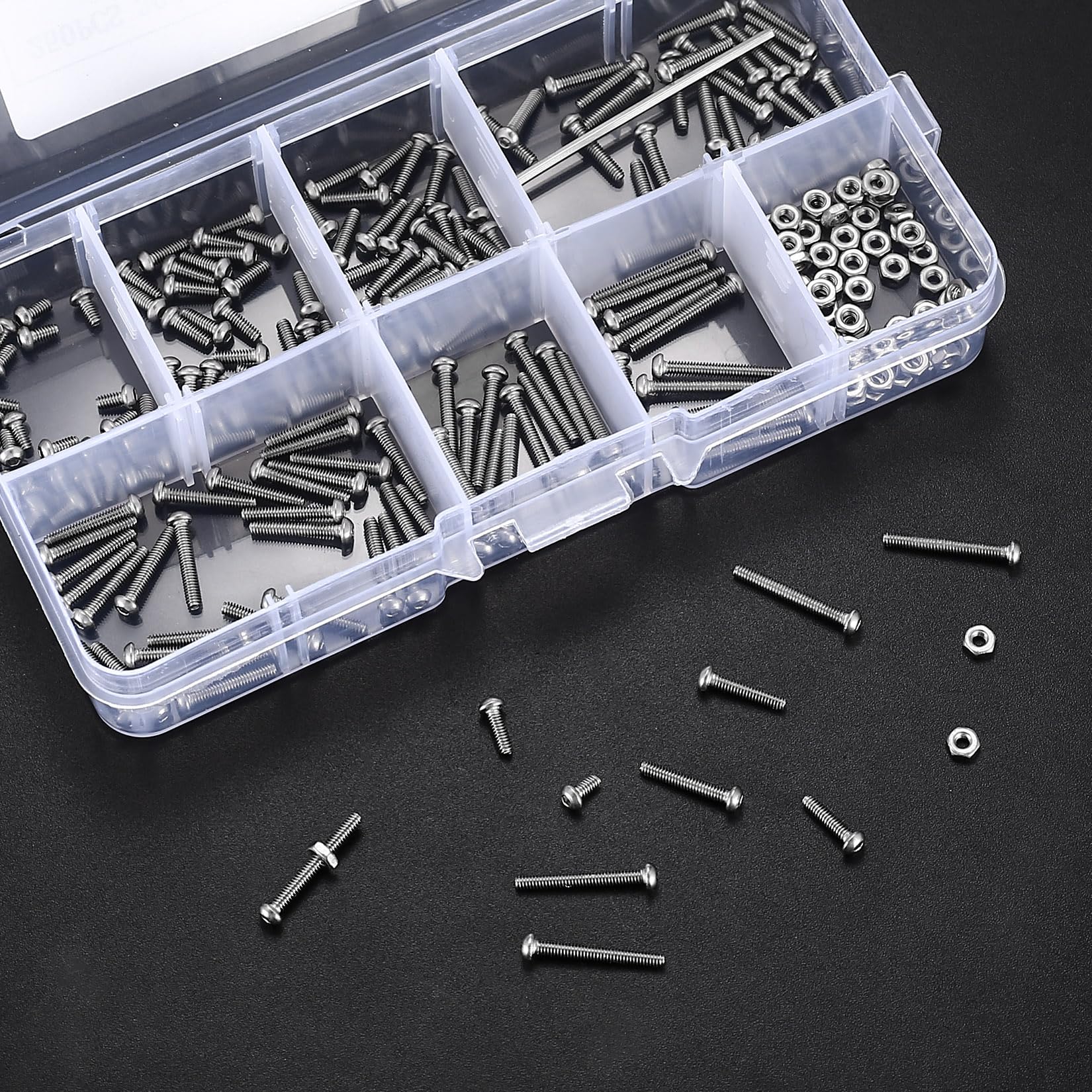 410pcs M2 Countersunk Head Hex Socket Screws, 10.9 Carbon Steel Full Thread Machine Screws, Nuts and Washers Assortment with Allen Keys 