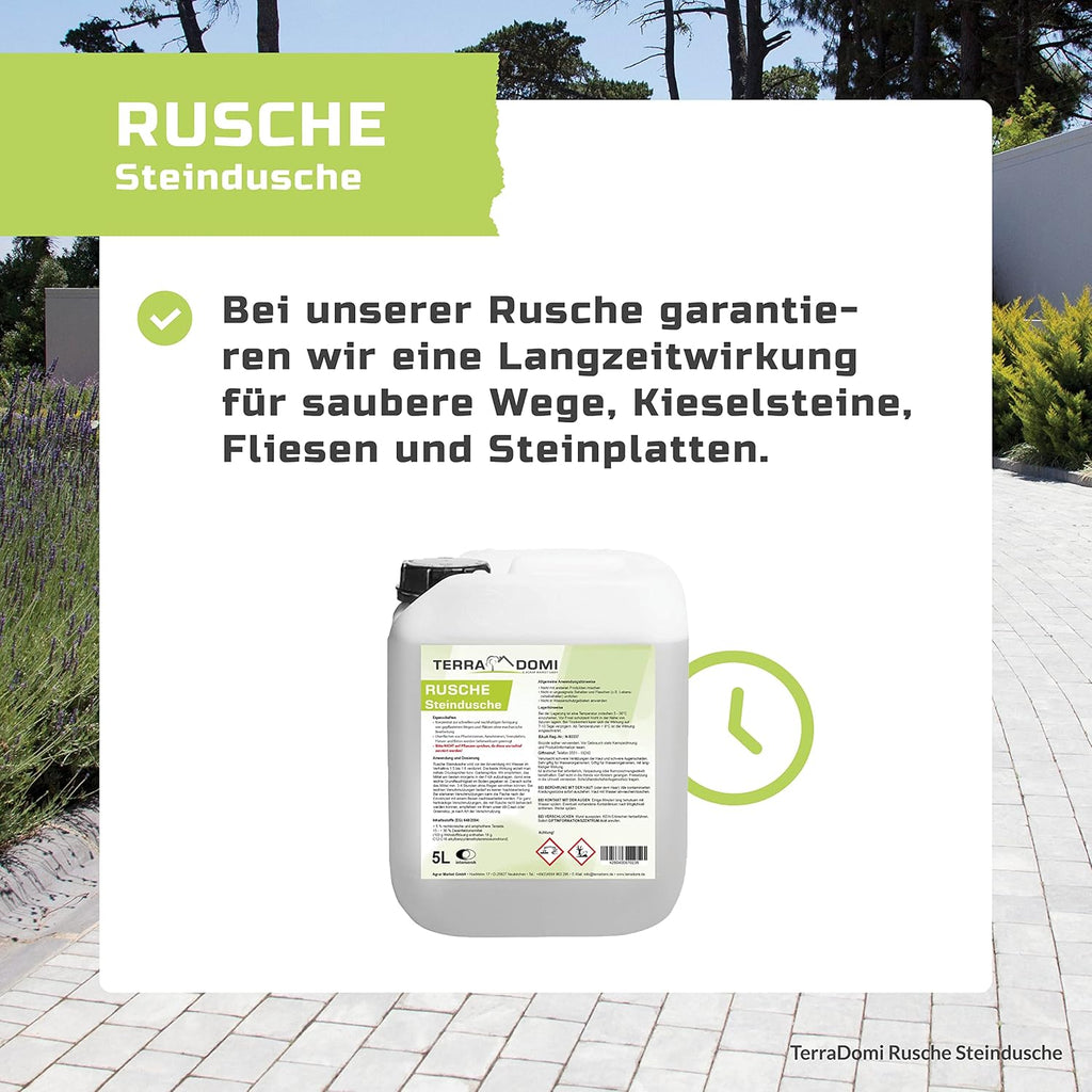 Terra Domi Rusche Stone Shower, 5 L Concentrate, Stone Cleaner for up to 2000 m², Cleaning Agent for Clean Paths &amp; Squares, Path Cleaner, Biodegradable 