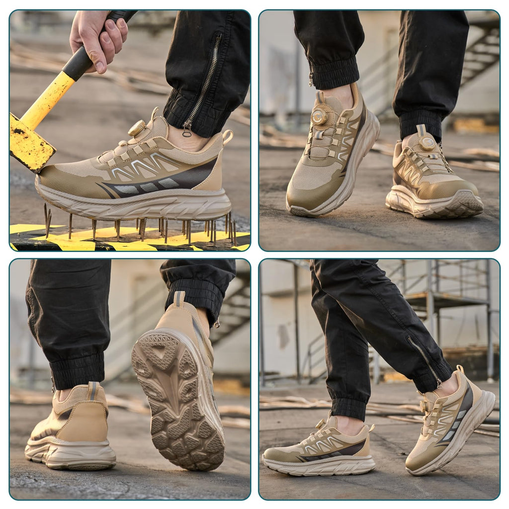 RASEARY Safety Shoes Work Shoes Men Women Comfortable Steel Toe Cap Shoes Lightweight Breathable Industrial Work Shoes with Swivel Buckles Laces 