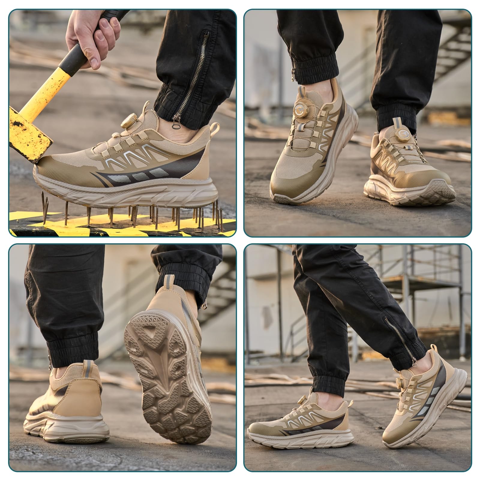 RASEARY Safety Shoes Work Shoes Men Women Comfortable Steel Toe Cap Shoes Lightweight Breathable Industrial Work Shoes with Swivel Buckles Laces 