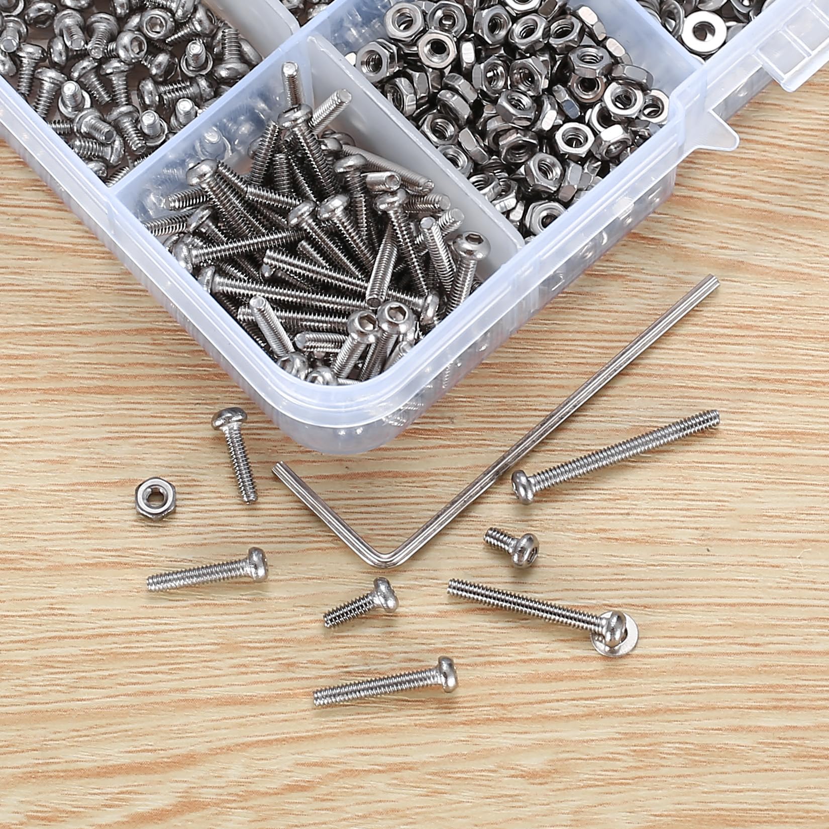 410pcs M2 Countersunk Head Hex Socket Screws, 10.9 Carbon Steel Full Thread Machine Screws, Nuts and Washers Assortment with Allen Keys 