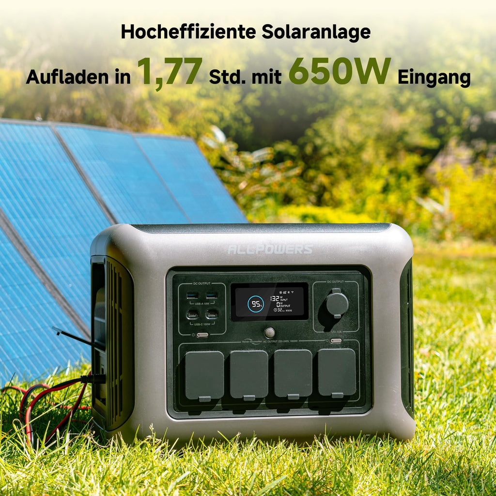 ALLPOWERS R1500 Portable Power Station with 200W Solar Panel, 1152Wh LiFePO4 Battery with 1800W AC Output Solar Generator, 43dB Quiet Operation Mobile Emergency Power Supply for Garden Travel Camping Motorhome 