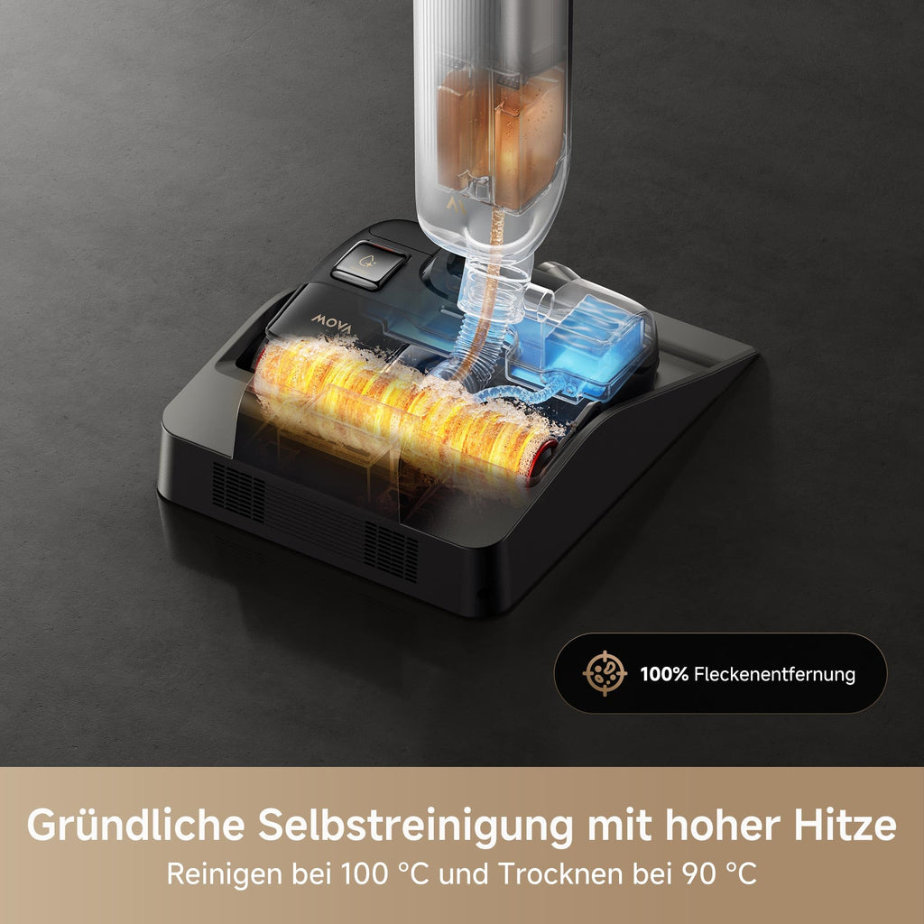 Mova X4 Pro Nass-Trocken-Sauger 20.000 Pa, Heißwasser-Wischfunktion, Tangle-Free, Selbstreinigung bei 100 °C, Push-In-Basisstation, LED-Bürstenkopf, Doppelkante, intelligente Saugkraftregelung