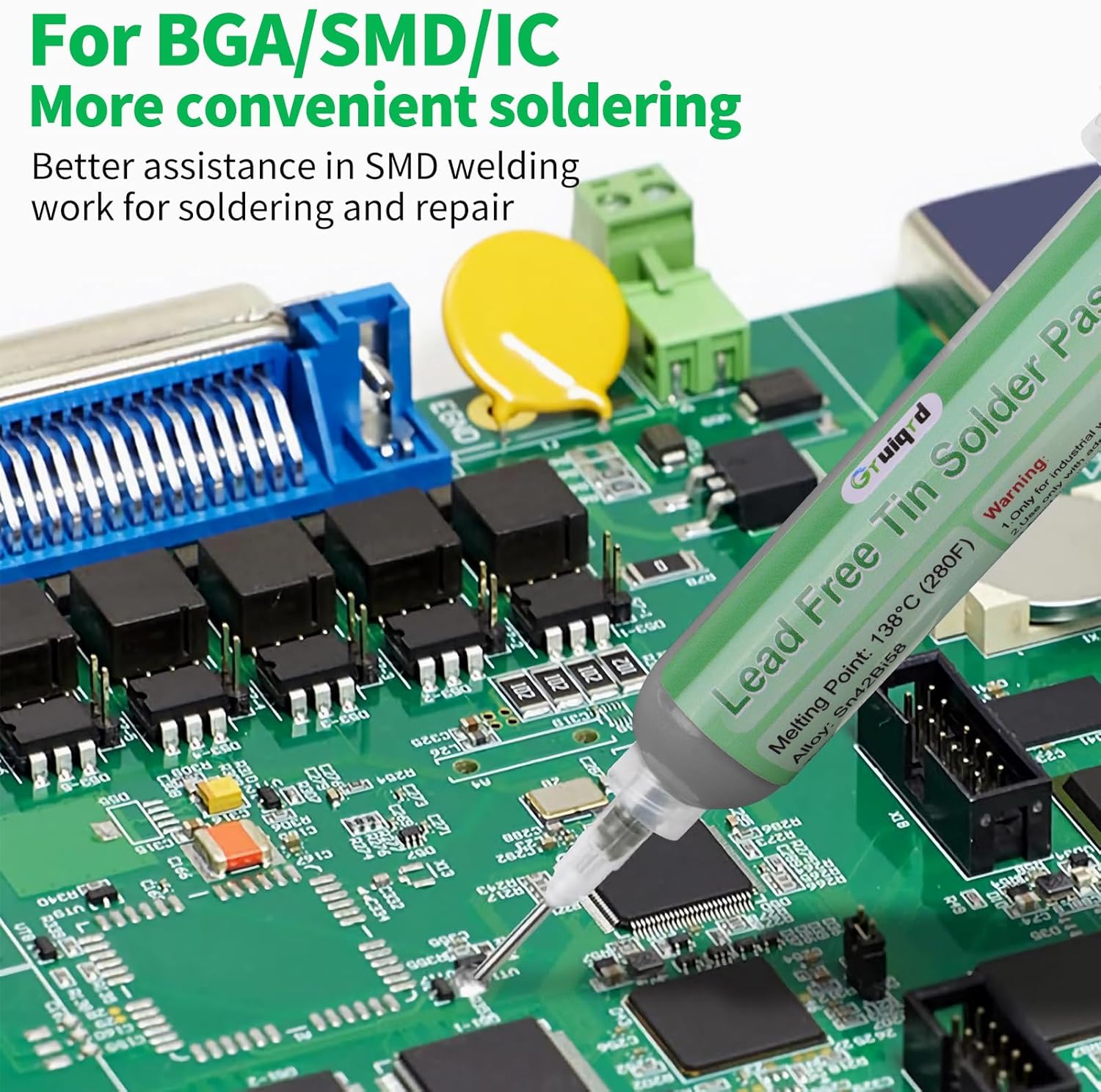 Gruiqrd Syringe Solder Paste Flux Sn42 Bi58, Lead-Free Solder Paste, Soldering Flux Tin Paste, Low Temperature Solder Paste 138 Degrees, for BGA LED SMD SMT Solder (1.41oz/40g) 