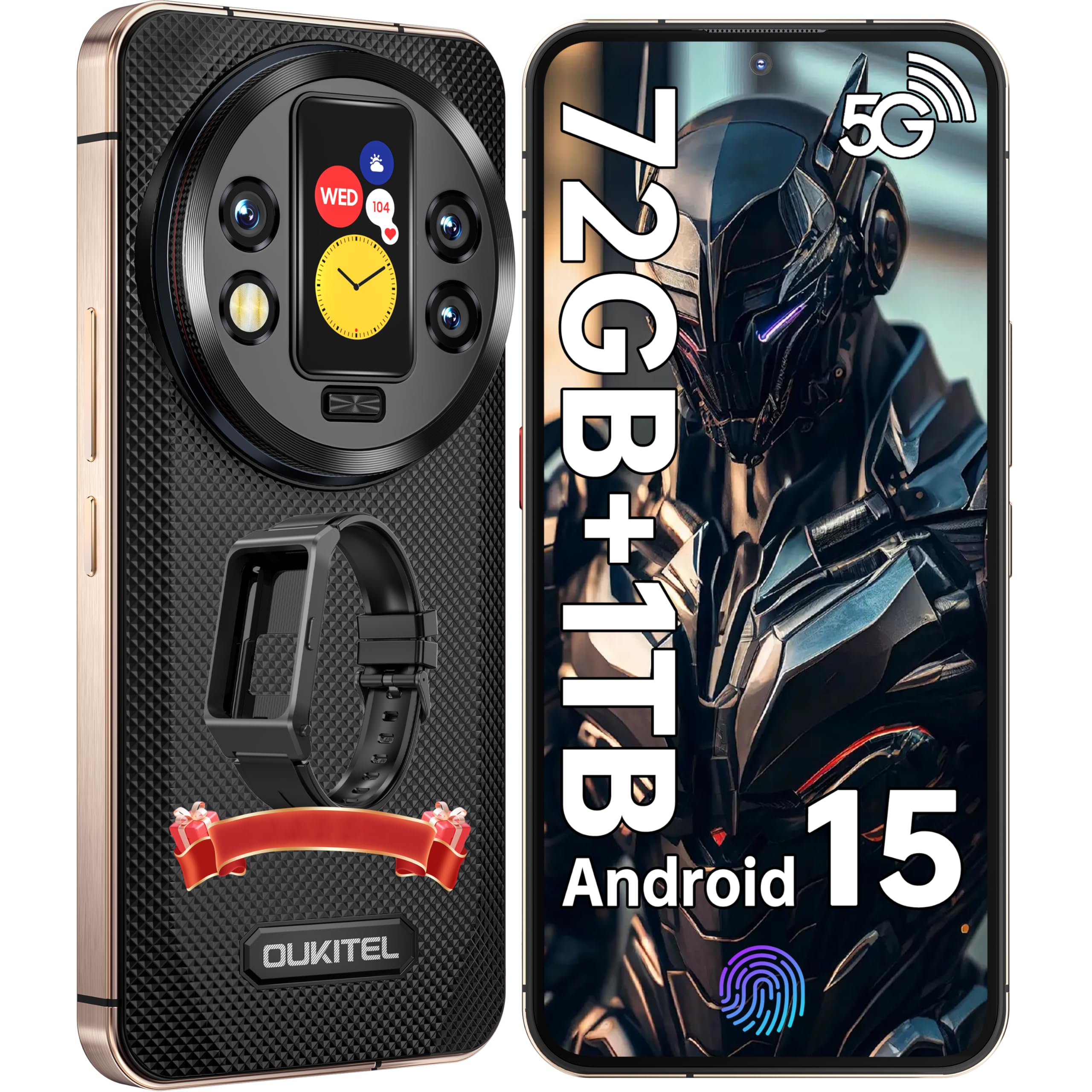 OUKITEL WP200 Pro 5G Outdoor Smartphone - Android 15 72GB+1TB Smartphone with SmartWatch, 6.7” AMOLED FHD+ 120 Hz Waterproof Unlocked, 8580mAh/45W, 108MP Camera, 5G Dual SIM/NFC/WiFi 6 - Green
