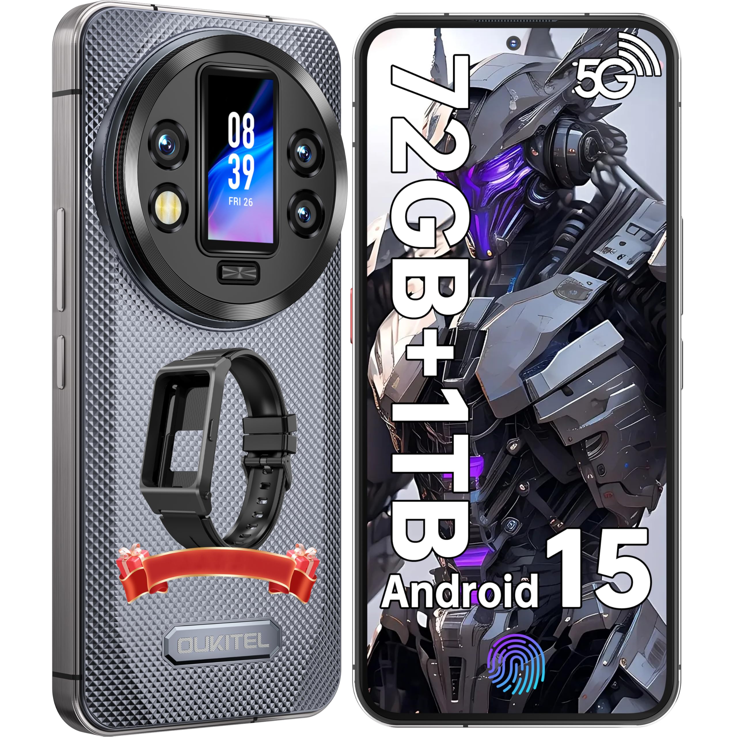 OUKITEL WP200 Pro 5G Outdoor Smartphone - Android 15 72GB+1TB Smartphone with SmartWatch, 6.7” AMOLED FHD+ 120 Hz Waterproof Unlocked, 8580mAh/45W, 108MP Camera, 5G Dual SIM/NFC/WiFi 6 - Green