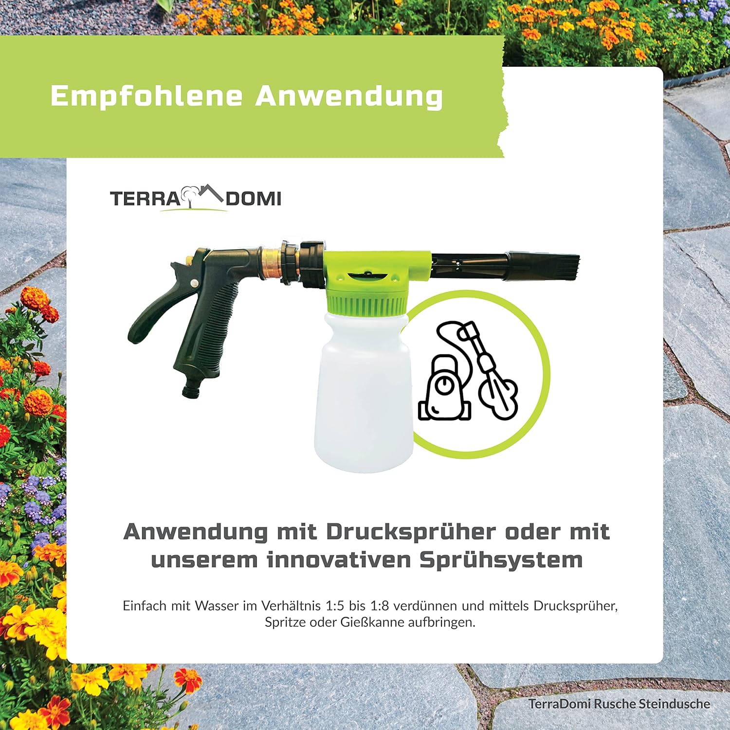 Terra Domi Rusche Stone Shower, 5 L Concentrate, Stone Cleaner for up to 2000 m², Cleaning Agent for Clean Paths &amp; Squares, Path Cleaner, Biodegradable 