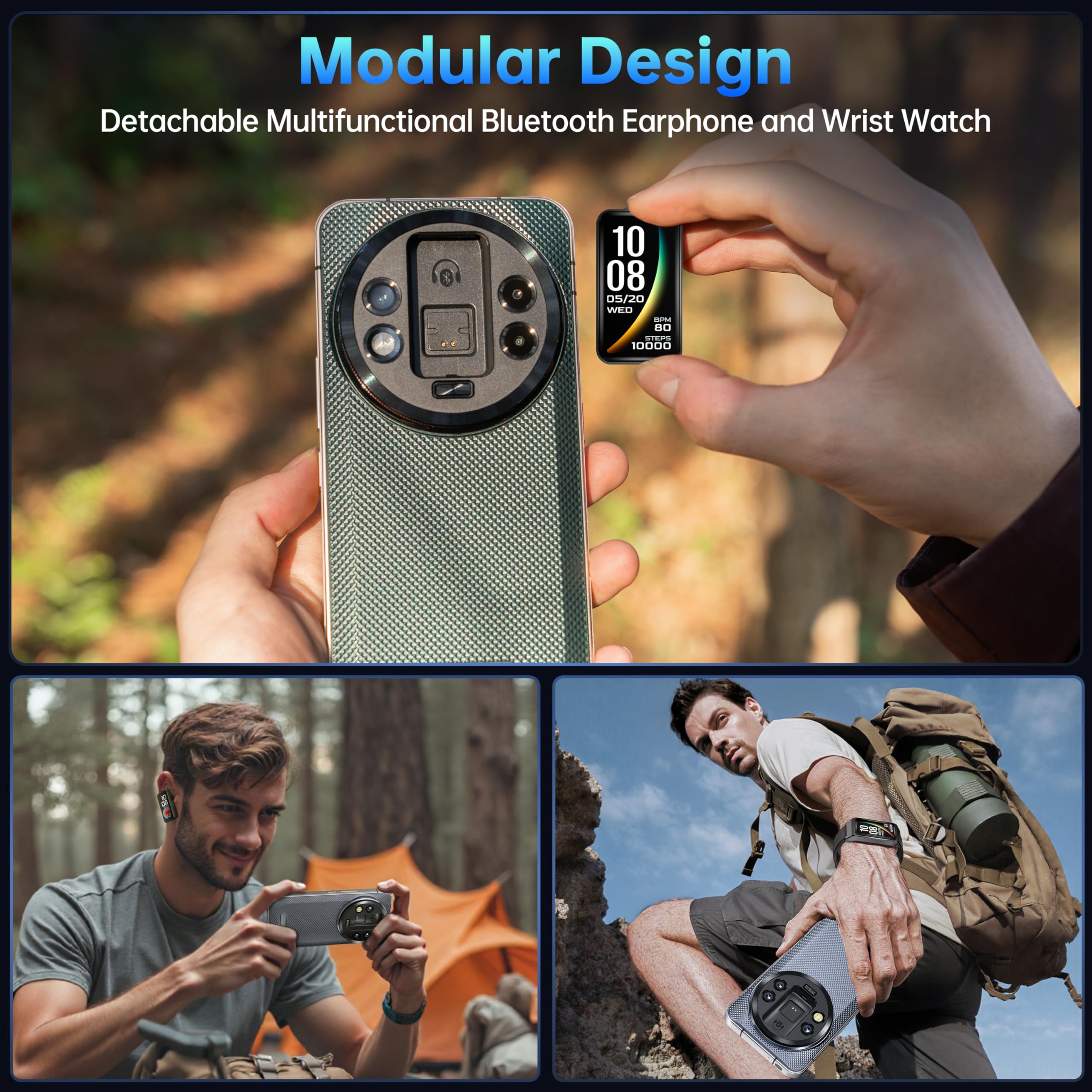 OUKITEL WP200 Pro 5G Outdoor Smartphone - Android 15 72GB+1TB Smartphone with SmartWatch, 6.7” AMOLED FHD+ 120 Hz Waterproof Unlocked, 8580mAh/45W, 108MP Camera, 5G Dual SIM/NFC/WiFi 6 - Green