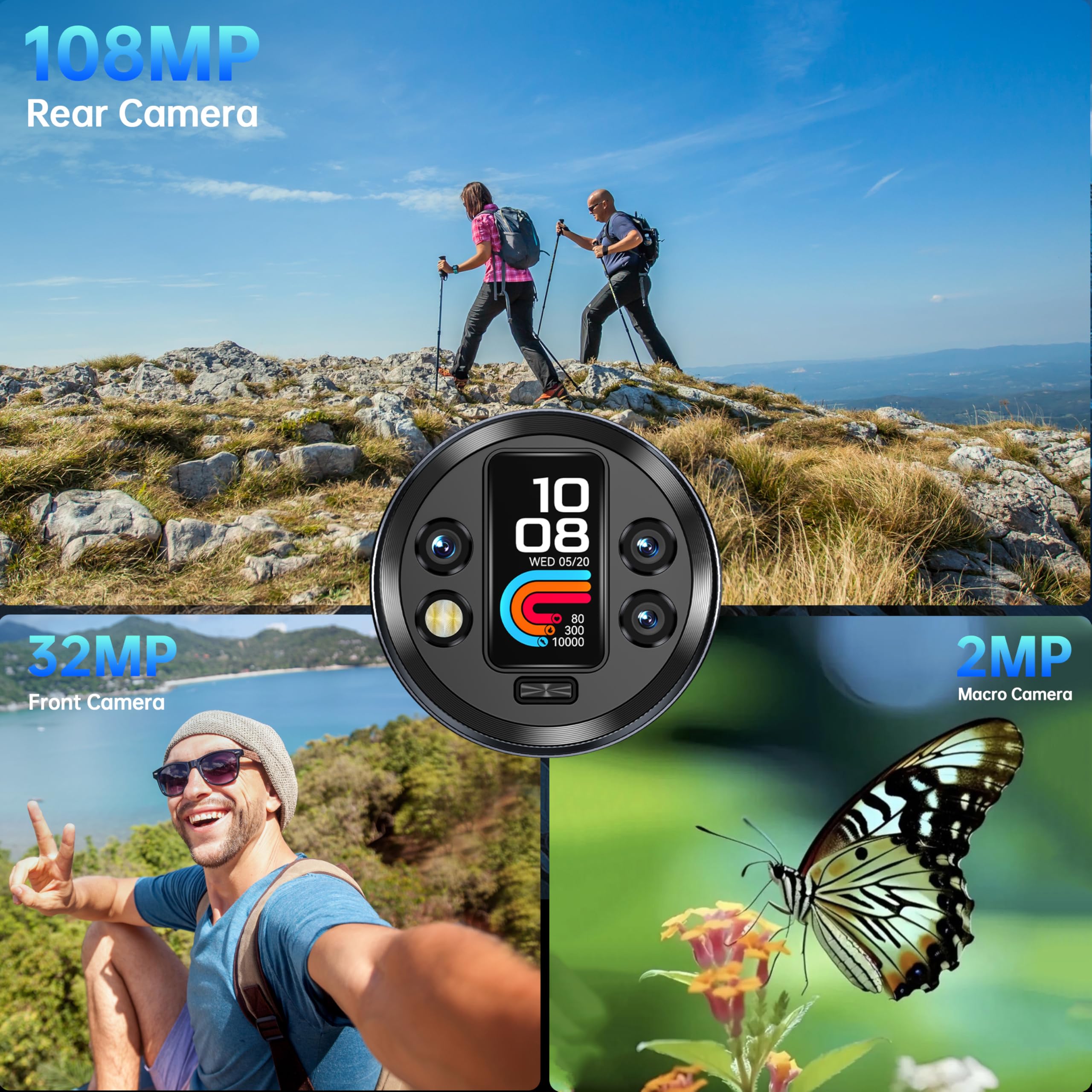 OUKITEL WP200 Pro 5G Outdoor Smartphone - Android 15 72GB+1TB Smartphone with SmartWatch, 6.7” AMOLED FHD+ 120 Hz Waterproof Unlocked, 8580mAh/45W, 108MP Camera, 5G Dual SIM/NFC/WiFi 6 - Green