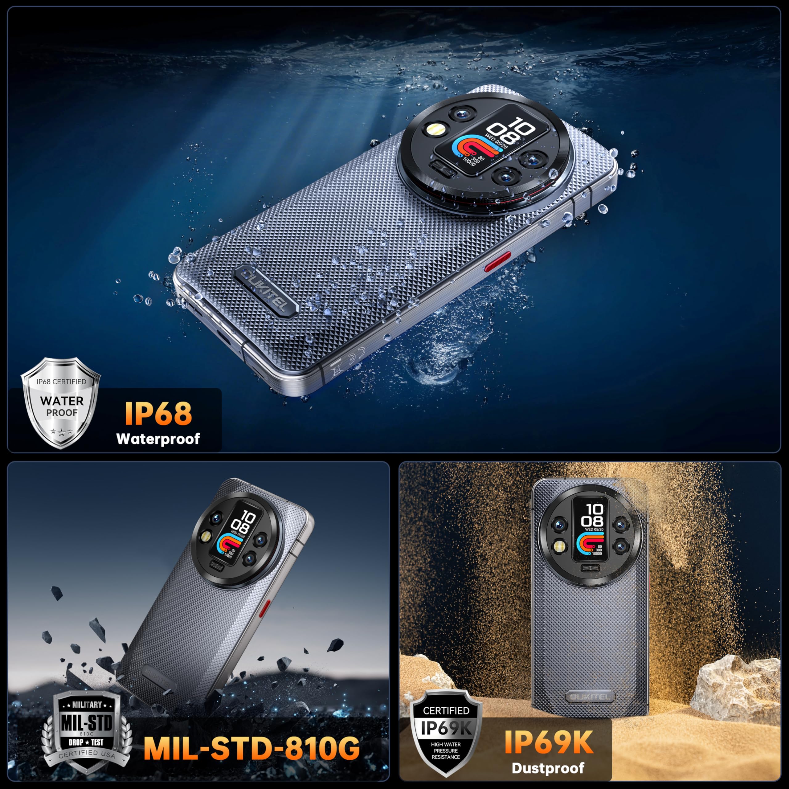 OUKITEL WP200 Pro 5G Outdoor Smartphone - Android 15 72GB+1TB Smartphone with SmartWatch, 6.7” AMOLED FHD+ 120 Hz Waterproof Unlocked, 8580mAh/45W, 108MP Camera, 5G Dual SIM/NFC/WiFi 6 - Green