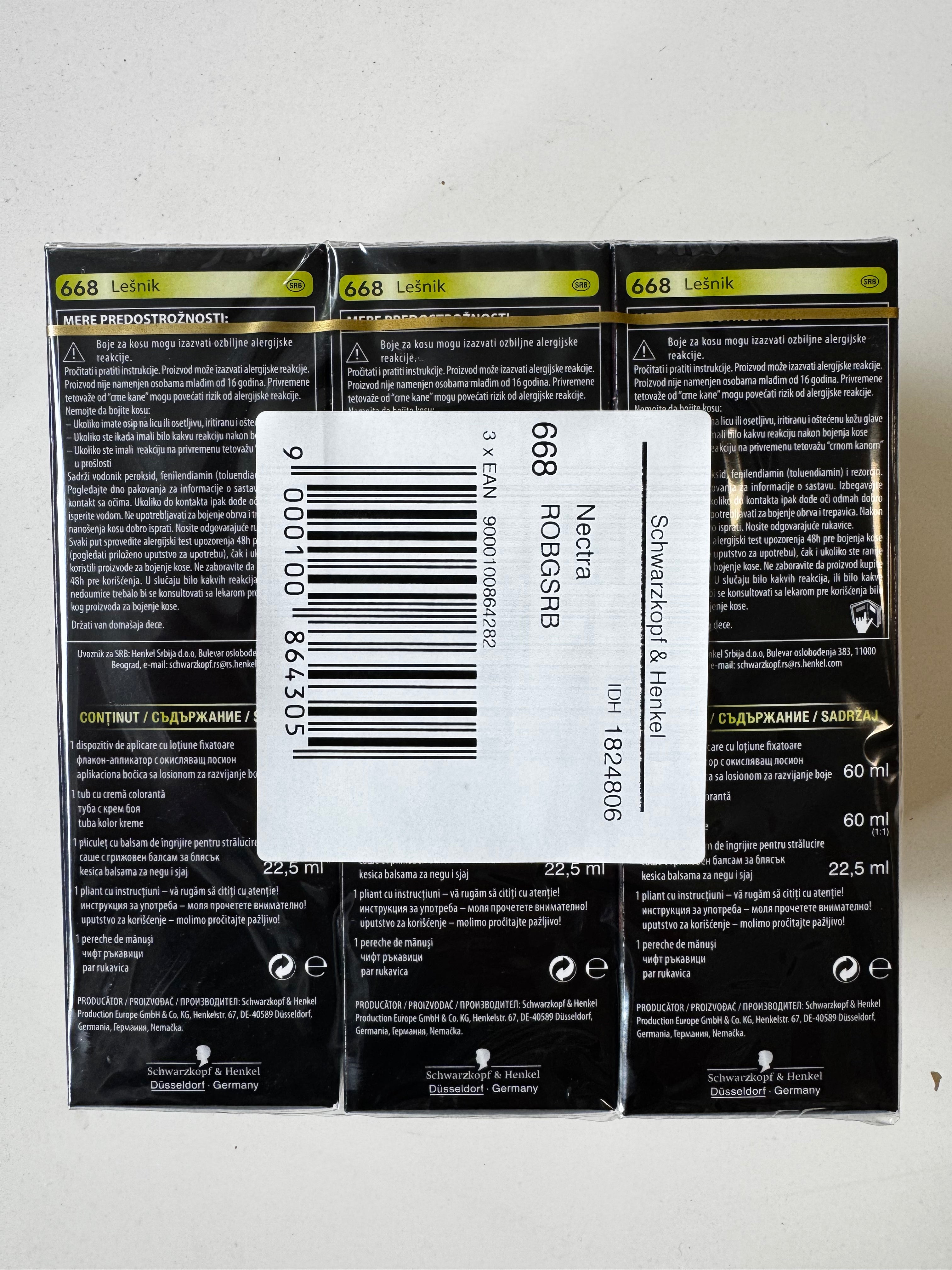 3-pack Schwarzkopf Nectra Color 668 Hazelnut / Hazelnut Brown (remaining stock expired) 