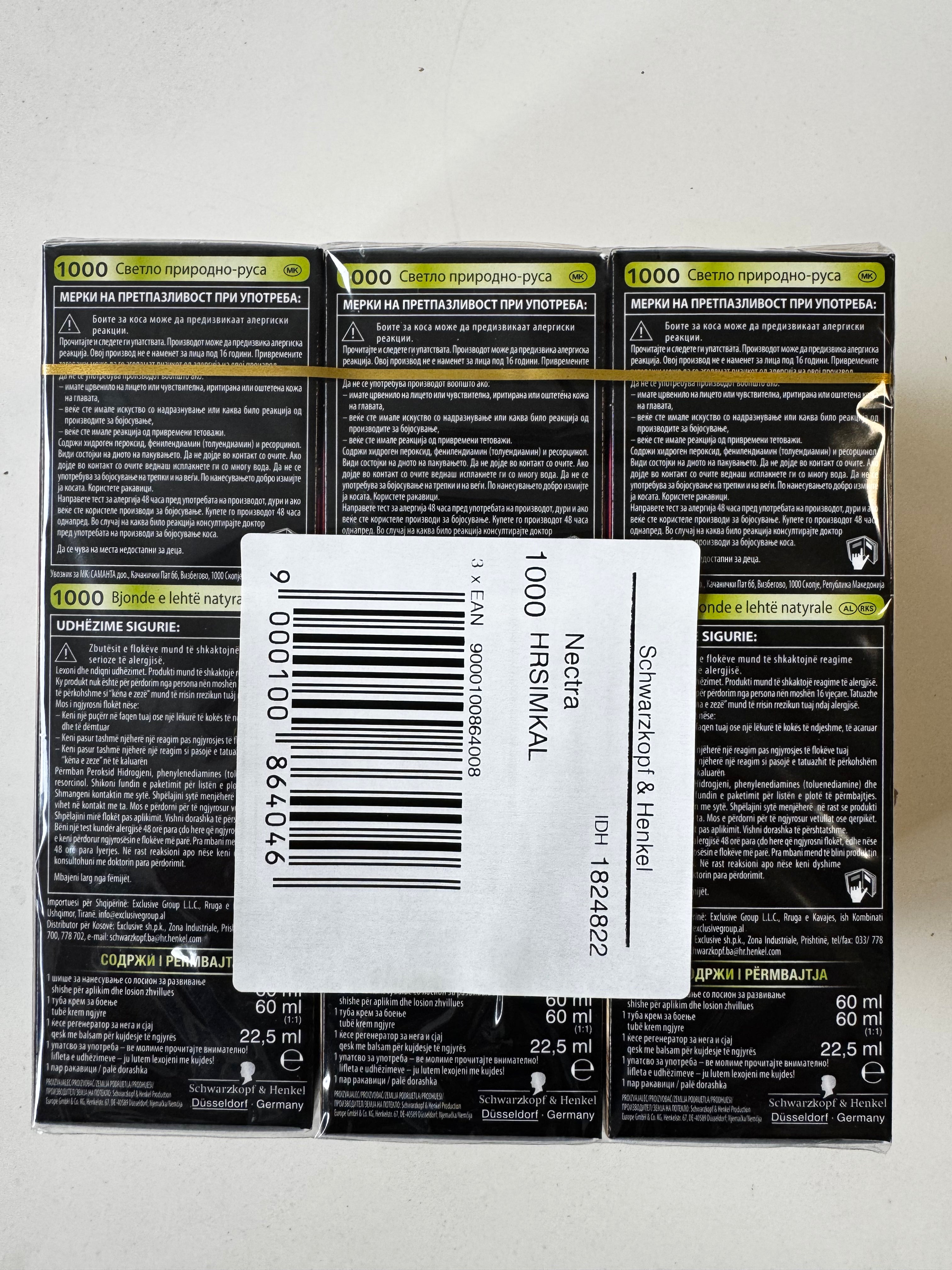 3-pack Schwarzkopf Nectra Color 1000 Light Natural Blonde (best before date exceeded) 