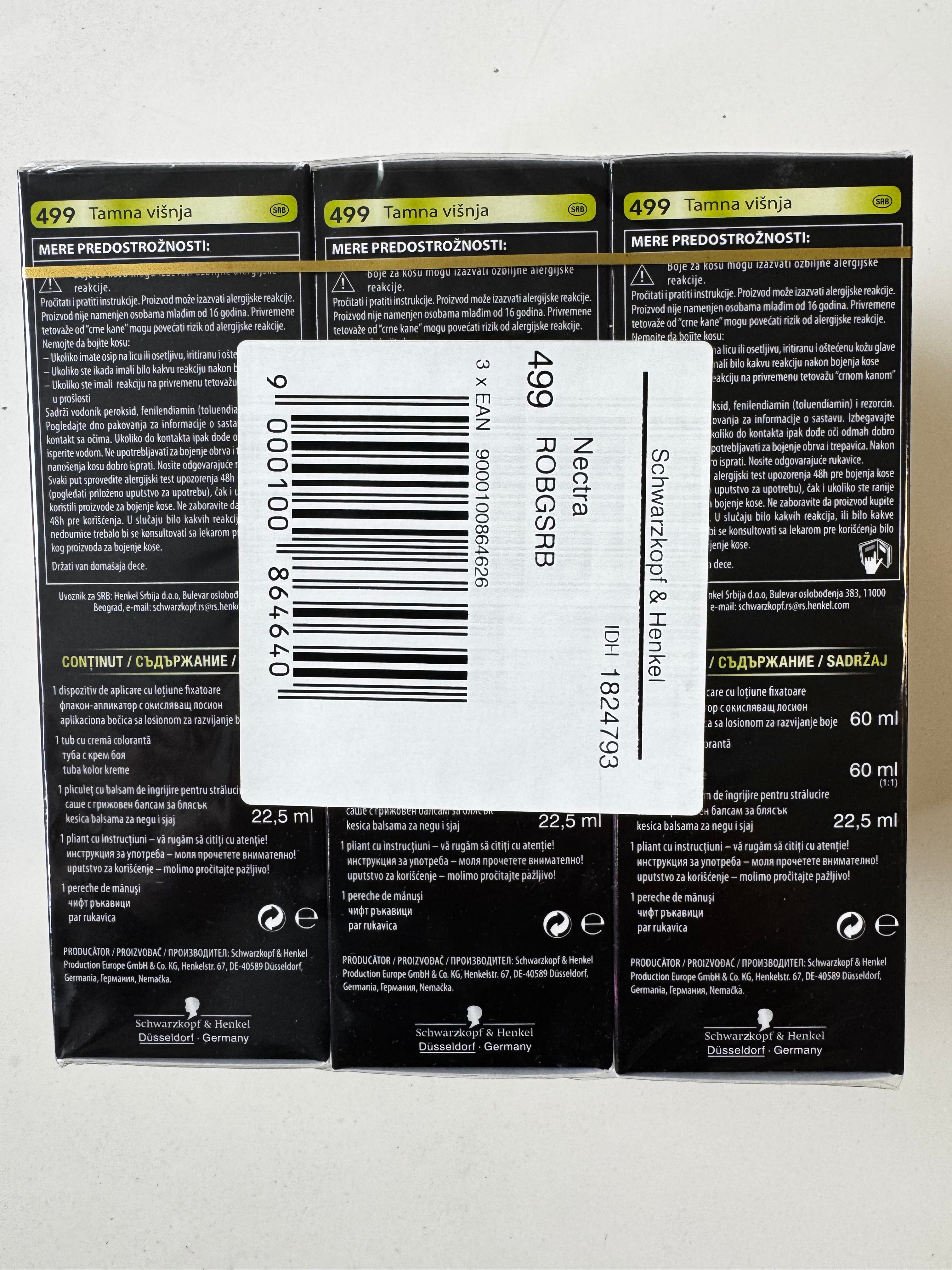 3-pack Schwarzkopf Nectra Color 499 Dark Cherry (expires) 