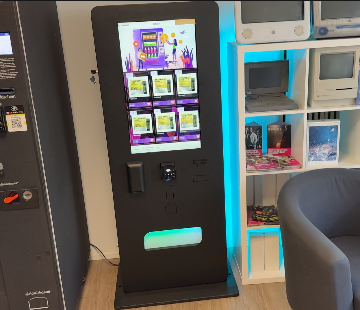 Indoor vape/cigarette vending machine for retail and catering